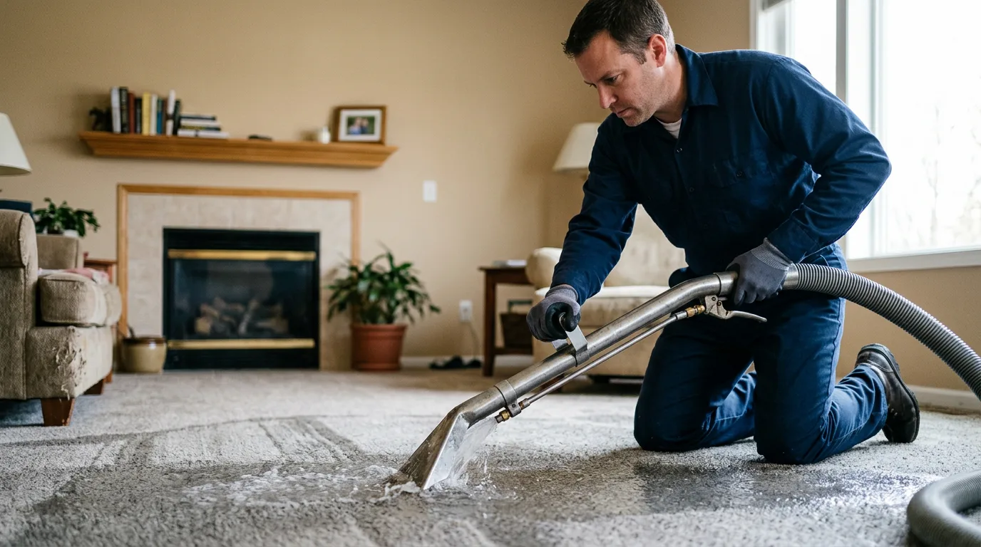 Water damage restoration technician working near Victoria, IL